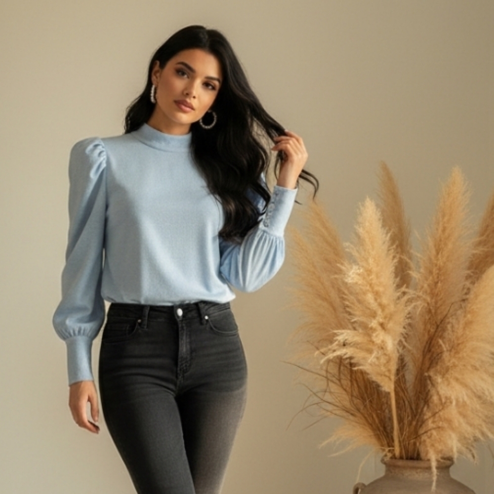 7 for all mankind Long Sleeve Baby Blue Long Sleeve Top Size XL